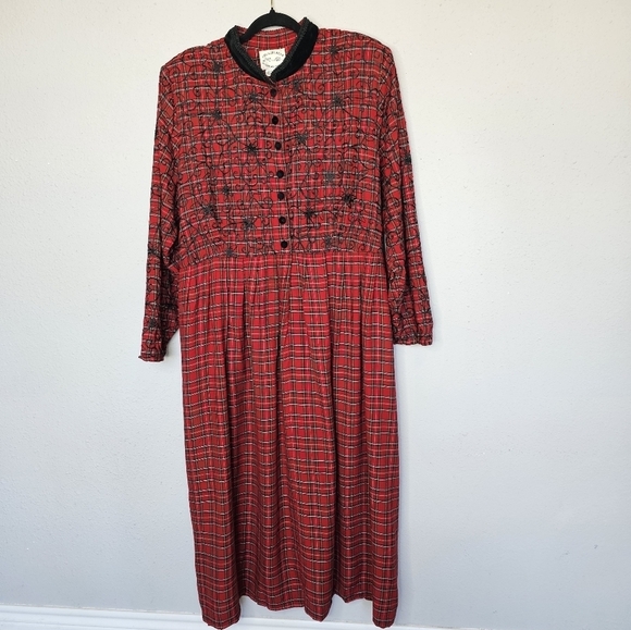 Country Wear Clothing Company Dresses & Skirts - Country Wear‎ Clothing Company Red Black Vintage 90s Plaid Embroidered Size 20W